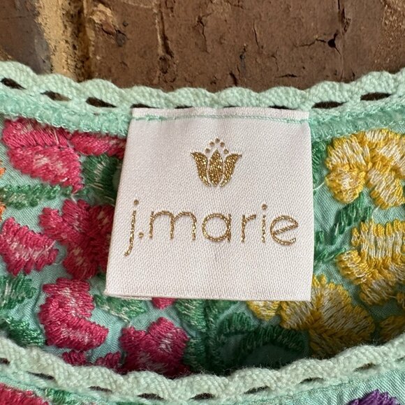 J. Marie Top Blouse S Multicolor Floral Embroidered Boho Peasant - Picture 2 of 6